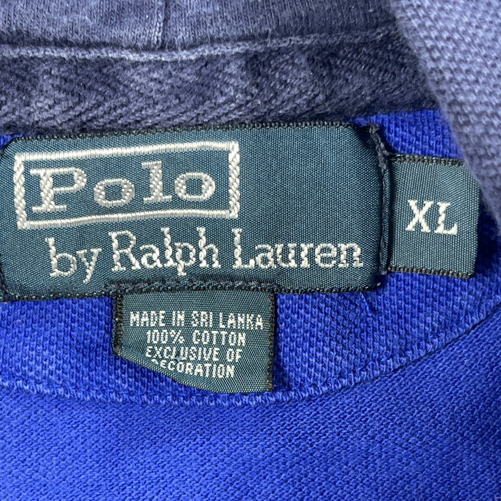 Polo Ralph Lauren Rugby Hoodie Mens XL Blue Striped Long Sleeve Polo Shirt Y2K - Picture 5 of 12